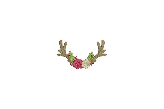 XMAS Reindeer Embroidery - Bohemian Flower Reindeer Antlers Machine Embroidery File design 4x4 inch hoop