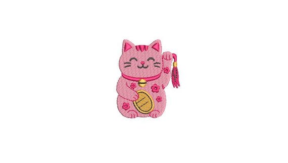Lucky Cat Embroidery Design - Lucky Embroidery Design -  Machine Embroidery File design 3 x 3 inch hoop - Pink Lucky Kitty