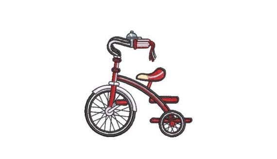 Red Tricycle Bike Machine Embroidery File design - 4x4 inch hoop  - instant download - 10cm x 10cm hoop