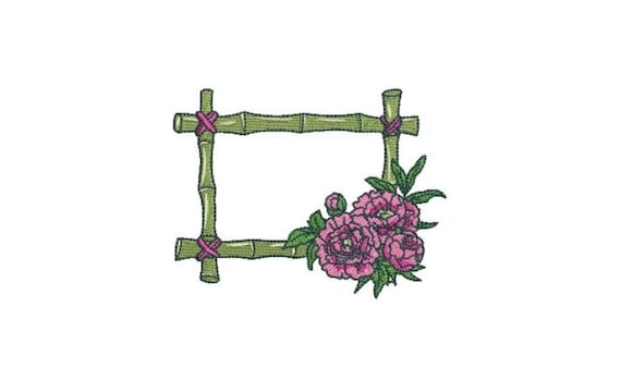 Chinoiserie Chic Bamboo Flower Frame - Machine Embroidery File design - 4x4 hoop