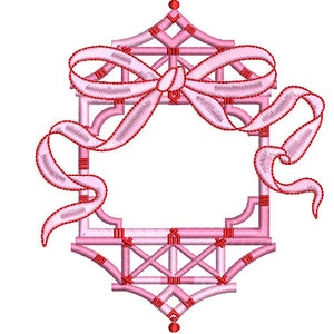 Chinoiserie Chic - Monogram Bamboo Bow Pagoda Frame - Machine Embroidery File design 5x7 hoop
