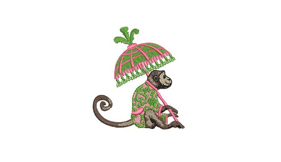 Parasol Monkey Machine Embroidery File design - 4x4 inch hoop - Chinoiserie Chic - Instant Download