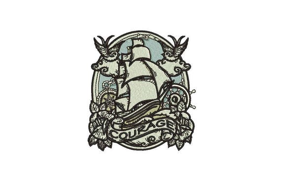 Sailor Crest Courage Machine Embroidery File design 4x4 inch hoop - Nautical  Ship