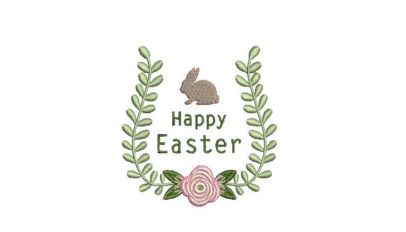 Happy Easter Bunny Laurel Machine Embroidery File design - 4x4 inch hoop - Easter Embroidery