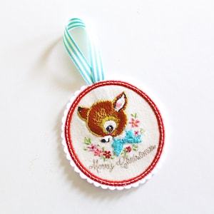 ITH In The Hoop Vintage Deer Ornament Christmas Decoration 4 x 4 Machine Embroidery File design
