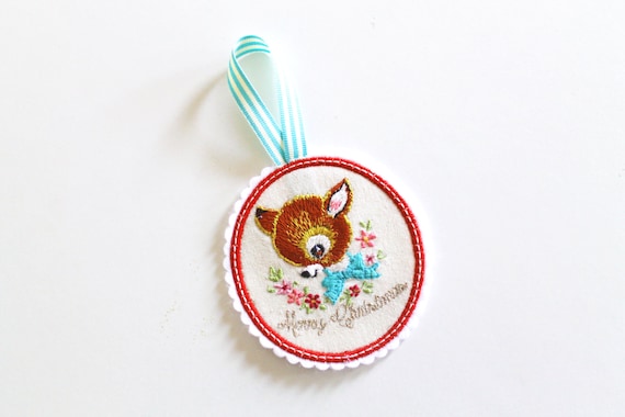 ITH In The Hoop Vintage Deer Ornament Christmas Decoration 4 x 4 Machine Embroidery File design