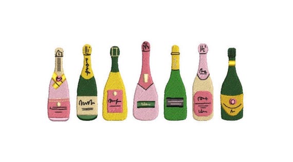 Champagne Bottles Machine Embroidery File design - 5 x 7 inch hoop _ Wine Embroidery Design
