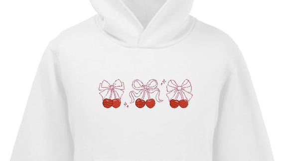 Cherry Coquette Bows  - Machine Embroidery File design 8 x 8 inch hoop - Cherry Embroidery Design