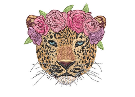 Leopard Flower Crown Machine Embroidery File design - 4x4 inch hoop - Leopard Face - instant download