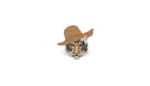 Tiger Face Straw Hat Urban Modern - Machine Embroidery File design - 4x4 inch hoop - 6cm