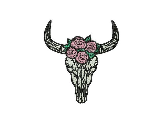 Machine Embroidery Bohemian Rose Skull Antlers Machine Embroidery File design 4x4 inch hoop