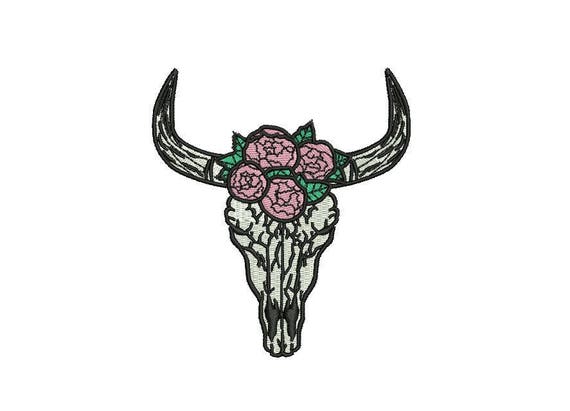 Machine Embroidery Bohemian Rose Skull Antlers Machine Embroidery File design 4x4 inch hoop