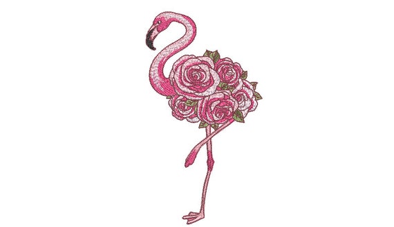 Rose Flamingo Machine Embroidery File design - 5x7 inch hoop - Flamingo and Roses Embroidery