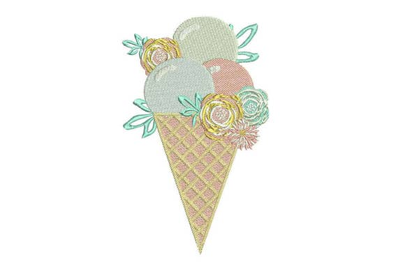 Pastel Shabby Chic Icecream Cone Machine Embroidery File design 5x7 inch hoop - instant download