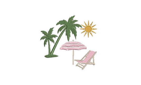 Beach Scene - Machine Embroidery File design - 4x4 inch hoop - Camera - Vacation Embroidery