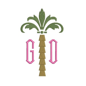 Classic Palm Tree Machine Embroidery File design - 5 x 7 inch hoop - Palm Silhouette - Monogram Embroidery