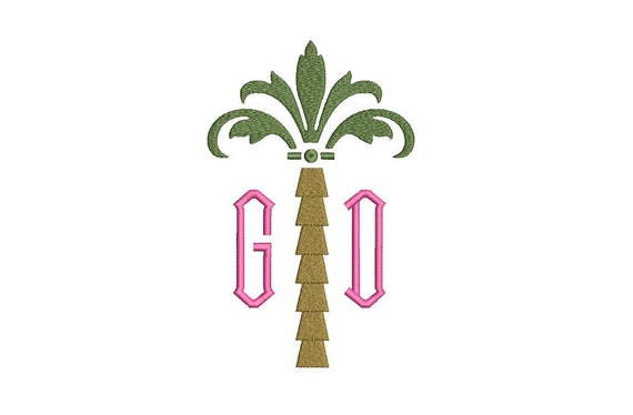 Classic Palm Tree Machine Embroidery File design - 5 x 7 inch hoop - Palm Silhouette - Monogram Embroidery