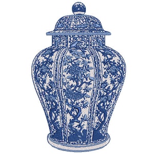 May include: A blue and white porcelain vase with a lid, featuring a floral design. The vase has a classic Chinese style.