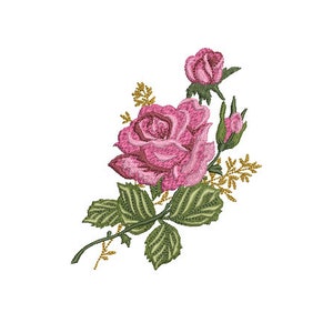 Pink Stem Rose Machine Embroidery File design  - 4 x 4 inch hoop embroidery design -  Rose Embroidery Download