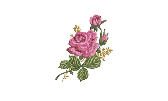 Pink Stem Rose Machine Embroidery File design  - 4 x 4 inch hoop embroidery design -  Rose Embroidery Download