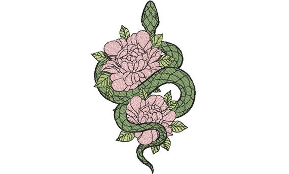 Snake Flowers Filled  Embroidery Design - Modern Machine Embroidery File design - 6x10 inch hoop - instant download