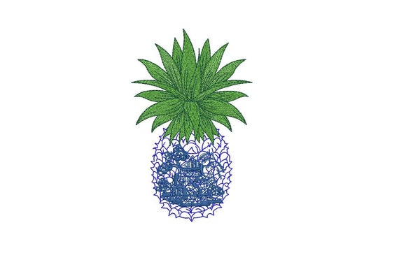 Chinoiserie Pineapple Embroidery - Machine Embroidery Tropical Summer Pineapple Embroidery File design 5x7 hoop