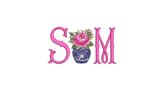 Mini Rose Ginger Jar - Chinoiserie Chic Jar  - 7cm - Filled Machine Embroidery File design - 4x4 hoop - monogram centrepiece embroidery