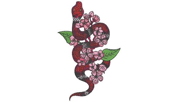 Snake Cherry Blossoms Embroidery Design -  Urban Modern Machine Embroidery File design - 5x7 inch hoop - instant download