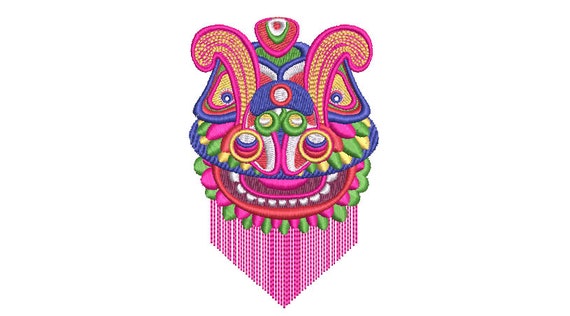 Chinoiserie Chic - Lion Dance Head - Machine Embroidery File design  - 4x4 hoop - Lunar New Year