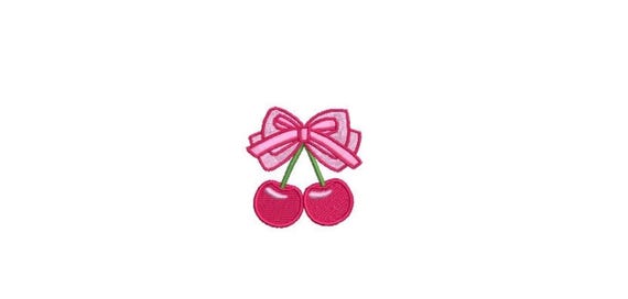 Double Bow Cherries Embroidery Design - Machine Embroidery Instant Download - Cherries Coquette Bow - 2x2 inches