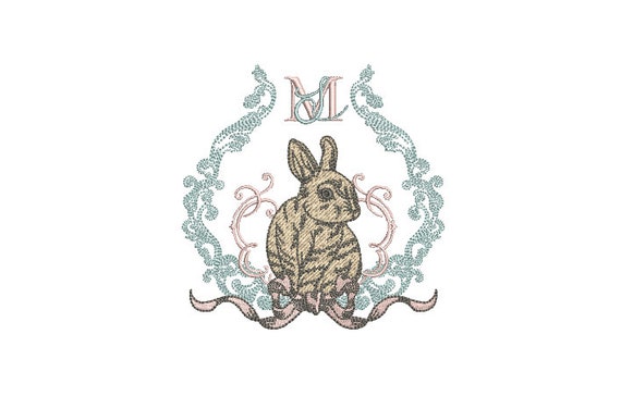 Antique Rabbit Wreath  - Machine Embroidery File design 4 x 4 inch hoop - Easter Embroidery Design