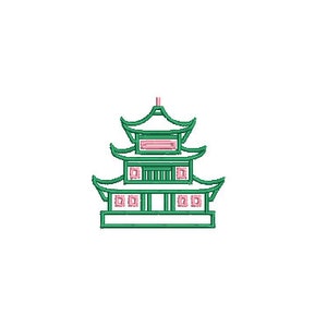 Pagoda Embroidery Design - Mini Pagoda - Chinoiserie Chic Design - 4x4 inch hoop - 5cm- Machine Embroidery Design