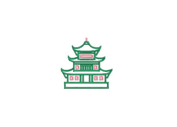 Pagoda Embroidery Design - Mini Pagoda - Chinoiserie Chic Design - 4x4 inch hoop - 5cm- Machine Embroidery Design