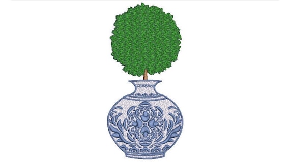 Chinoiserie Embroidery - Topiary Tree - Hamptons Pot Plant - Machine Embroidery File design - 5x7 inch hoop - Instant Download