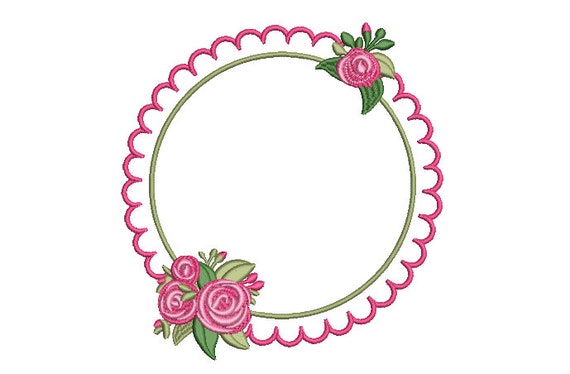 Scalloped Rose Frame Embroidery - Machine Embroidery File - design 8x8 inch hoop - Monogram frame - Roses Embroidery