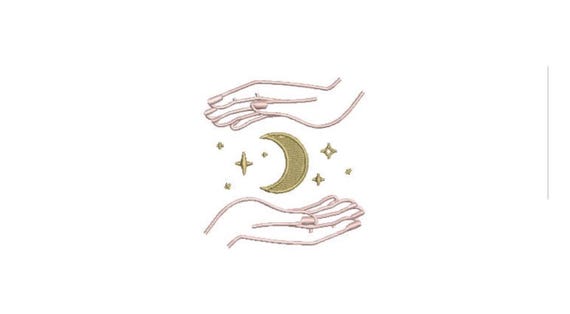 Moon Hands Stars Machine Embroidery File design - 3 x 3 inch hoop  - instant download
