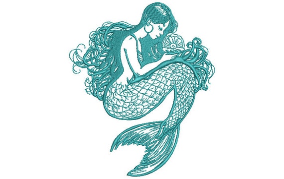 Pearl Mermaid Machine Embroidery File design - 5x7 hoop -  instant download - Redwork Mermaid