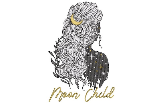 Moon Child Boho Girl Machine Embroidery File design 6 x 10 inch hoop - instant download