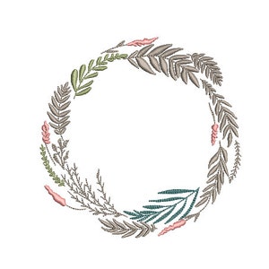 Wildflower Wreath Embroidery - Machine Embroidery File - design 5x7 inch hoop - Monogram frame