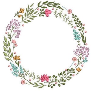 Bordado de corona de flores silvestres estilo boho - Archivo de bordado a máquina - Diseño para bastidor de 8 x 8 pulgadas - Marco para monograma