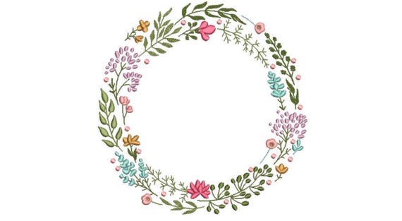 Boho Wildflower Wreath Embroidery - Machine Embroidery File - design 8x8 inch hoop - Monogram frame