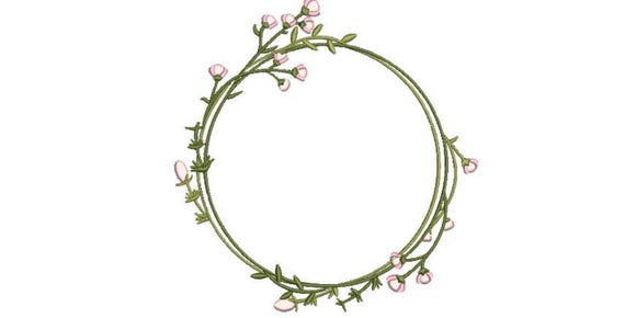 Pink Flower Circle Wreath Embroidery - Machine Embroidery File - design 8x8 inch hoop - Monogram frame