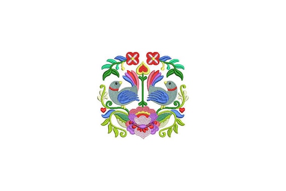 Bird & Flowers Folksy Machine Embroidery File design 4 x 4 inch hoop - instant download