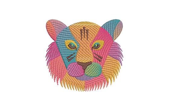 Patchwork Tiger Embroidery Design - Tiger Face Machine Embroidery File design - 4x4 inch hoop - instant download