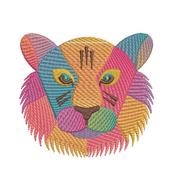 Patchwork Tiger Embroidery Design - Tiger Face Machine Broderie File design - 4x4 inch hoop - téléchargement instantané