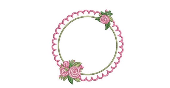 Scalloped Rose Monogram Frame -  Machine Embroidery File design -  4x4 hoop - Round Border Frame