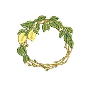 Rustic Lemon Wreath Embroidery - Machine Embroidery File - design 4x4 inch hoop - Monogram frame