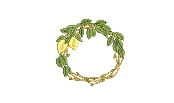 Rustic Lemon Wreath Embroidery - Machine Embroidery File - design 4x4 inch hoop - Monogram frame