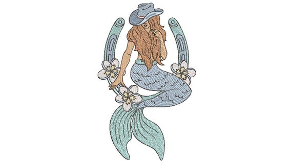 Coastal Cowgirl Machine Embroidery File design - 6x10 hoop -  instant download - Mermaid Embroidery Design