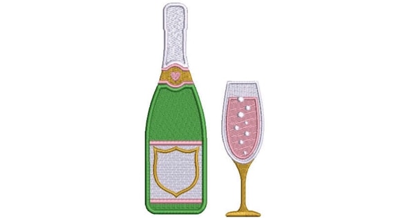 Champagne Bottle and Glass - Machine Embroidery File design  - 5x7 hoop - Celebration embroidery